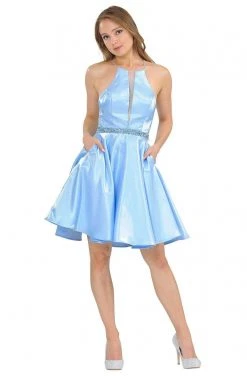 Poly USA - 8236 Illusion Inset Halter Metallic Dress