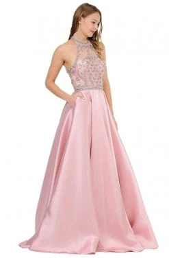Formal Gowns Poly USA - 8344 Bedazzled High Halter A-line Gown