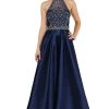 Formal Gowns Poly USA - 8344 Bedazzled High Halter A-line Gown 1 Formal Gowns Poly USA - 8344 Bedazzled High Halter A-line Gown