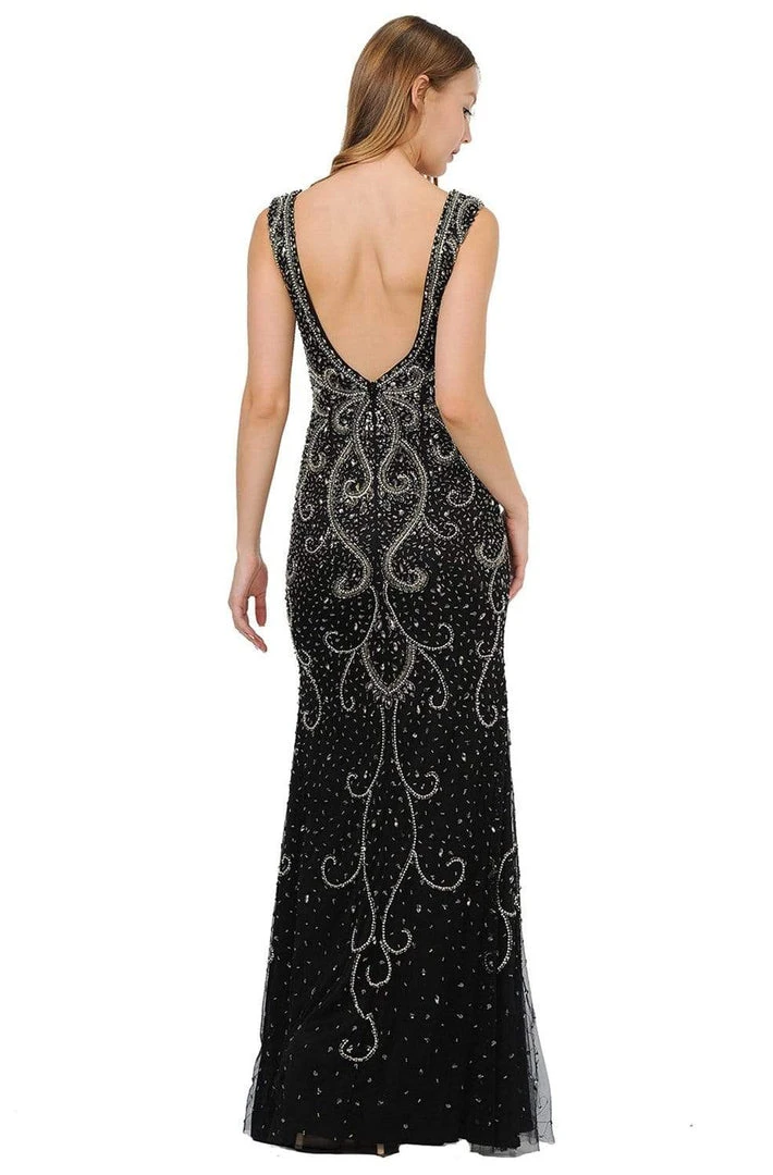 Poly USA - 8362 Bedazzled V-neck Long Trumpet Dress 4 Poly USA - 8362 Bedazzled V-neck Long Trumpet Dress