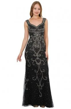Poly USA - 8362 Bedazzled V-neck Long Trumpet Dress