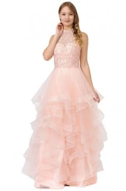 Formal Gowns Poly USA - 8372 Embroidered High Halter Ruffled Dress 9 Formal Gowns Poly USA - 8372 Embroidered High Halter Ruffled Dress