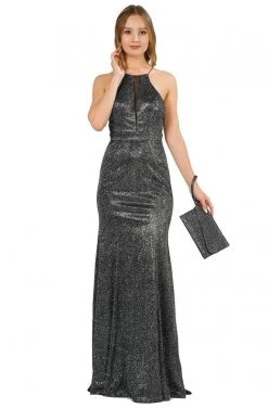 Poly USA - 8382 Glitter Halter Trumpet Evening Dress Formal Gowns