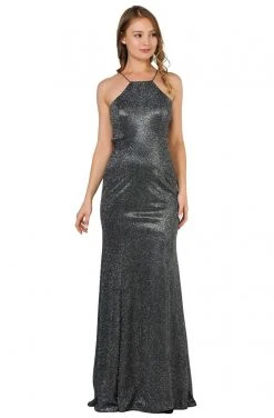 Formal Gowns Poly USA - 8386 Halter Neck Sexy Back Cutout Glitter Dress