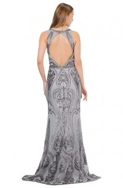 Formal Gowns Poly USA - 8438 Sequined Halter Neck Trumpet Dress