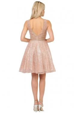 Poly USA - 8444 Sequined Deep V-neck A-line Cocktail Dress Cocktail Dresses