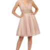 Poly USA - 8444 Sequined Deep V-neck A-line Cocktail Dress Cocktail Dresses