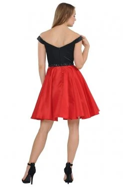 Poly USA - 8532 Two Tone Embellished Off-Shoulder A-line Dress Cocktail Dresses