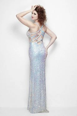 Primavera Couture - 1107 Sequined Deep V-neck Sheath Dress