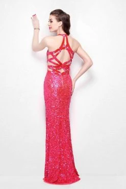 Primavera Couture - 1261 Strappy Halter Sequined Long Dress With Slit