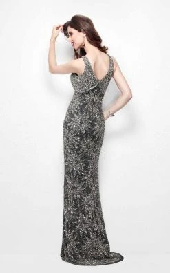 Primavera Couture - 1417 V Neck Sequined Embellished Long Gown Formal Gowns
