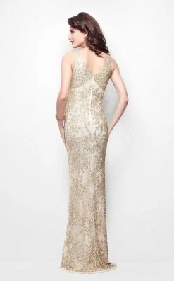 Primavera Couture - 1417 V Neck Sequined Embellished Long Gown Formal Gowns