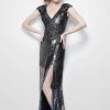 Formal Gowns Primavera Couture - 1443 Embellished Deep V-Neck Sheath Dress