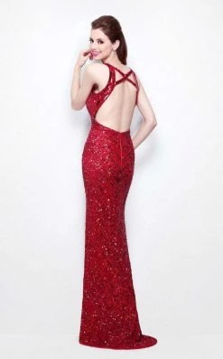 Primavera Couture - 1507 Sequined V Neck Empire Long Gown With Slit