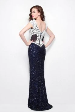 Primavera Couture - 1573 Laced Deep V-Neck Sheath Dress