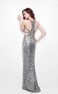 Formal Gowns Primavera Couture - 1582 Sequined Halter Neck Sheath Dress