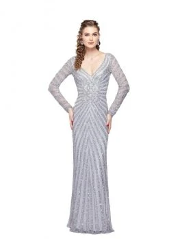 Primavera Couture - 1963 Illusion Long Sleeve Sheath Gown Formal Gowns 8 Primavera Couture - 1963 Illusion Long Sleeve Sheath Gown Formal Gowns