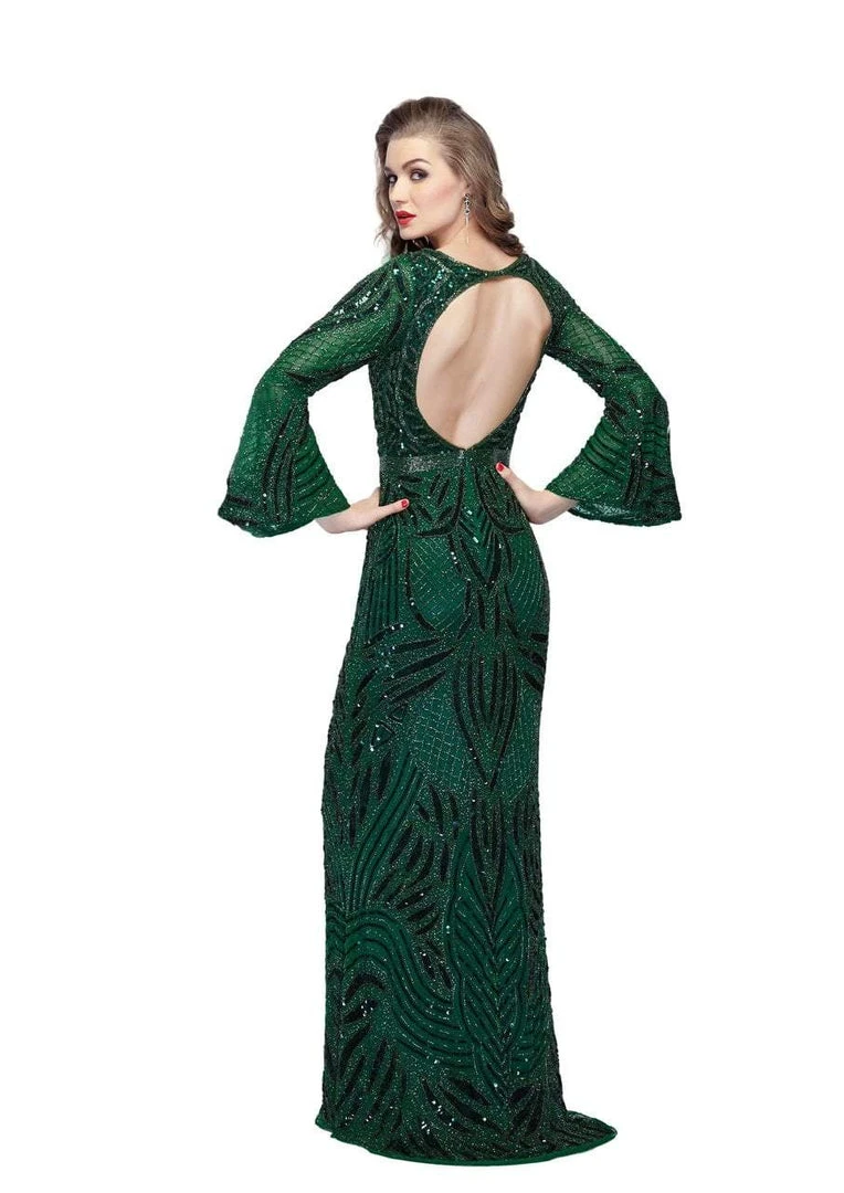 Primavera Couture - 1964 Bell Sleeve Cutout Sequined Gown 4 Primavera Couture - 1964 Bell Sleeve Cutout Sequined Gown