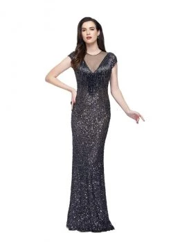 Primavera Couture - 1967 Cap Sleeve Illusion Sequined Gown 8 Primavera Couture - 1967 Cap Sleeve Illusion Sequined Gown