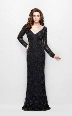 Primavera Couture - 1971 Embellished Long Beaded V-Neck Evening Dress Formal Gowns