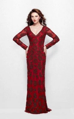 Primavera Couture - 1971 Embellished Long Beaded V-Neck Evening Dress Formal Gowns