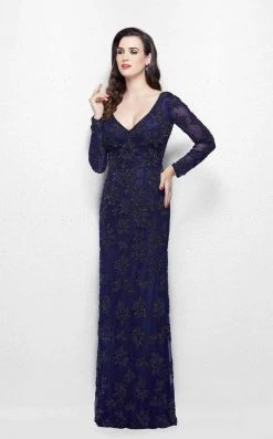 Primavera Couture - 1971 Embellished Long Beaded V-Neck Evening Dress Formal Gowns