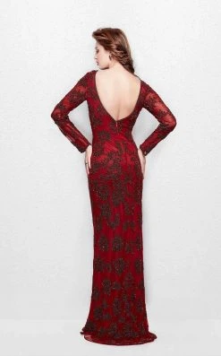 Primavera Couture - 1971 Embellished Long Beaded V-Neck Evening Dress Formal Gowns