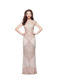 Formal Gowns Primavera Couture - 1973 Lace Embellished Jewel Sheath Dress