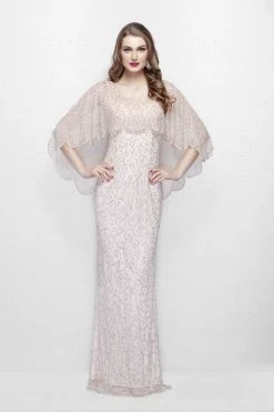 Primavera Couture - 1986 Beaded Scoop Fitted Dress With Overlay Formal Gowns