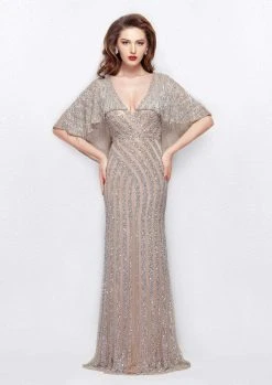 Primavera Couture - 1987 Bedazzled Deep V-neck Sheath Dress Formal Gowns