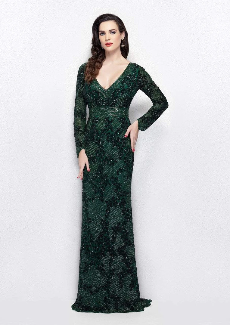 Formal Gowns Primavera Couture - 1990 Sequin Deep V-neck Sheath Dress 5 Formal Gowns Primavera Couture - 1990 Sequin Deep V-neck Sheath Dress