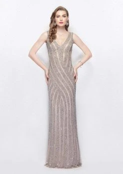 Primavera Couture - 1994 Bedazzled V-neck Sheath Dress