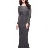 Primavera Couture - 1996 Long Sleeve Sheer Beaded Sheath Gown 1 Primavera Couture - 1996 Long Sleeve Sheer Beaded Sheath Gown