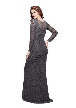Primavera Couture - 1996 Long Sleeve Sheer Beaded Sheath Gown