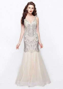 Formal Gowns Primavera Couture - 3001 Embellished V-neck Trumpet Dress