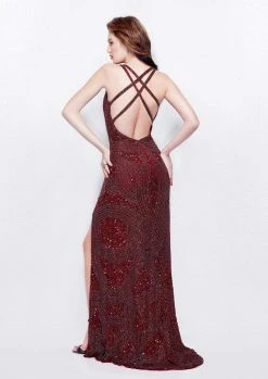Formal Gowns Primavera Couture - 3015 Fitted V Neck Gown With Slit