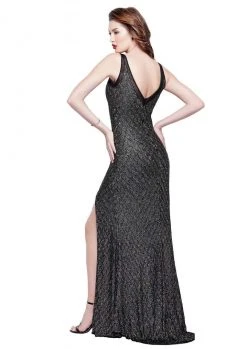 Primavera Couture - 3017 Beaded Illusion V-neck Sheath Dress Formal Gowns