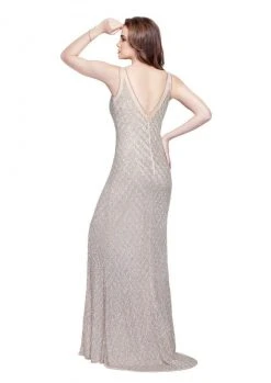 Primavera Couture - 3017 Beaded Illusion V-neck Sheath Dress Formal Gowns