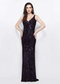 Primavera Couture - 3036 Sparkling V-Neck Embellished Evening Gown Formal Gowns