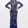 Primavera Couture - 3044 Sequined Jewel Long Sleeves Gown