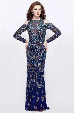 Primavera Couture - 3044 Sequined Jewel Long Sleeves Gown