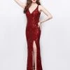 Primavera Couture - 3047 Sequined V Neck Evening Gown Formal Gowns