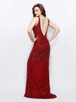 Primavera Couture - 3047 Sequined V Neck Evening Gown Formal Gowns
