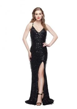 Primavera Couture - 3053 Sequined Fringe Festooned Gown Formal Gowns