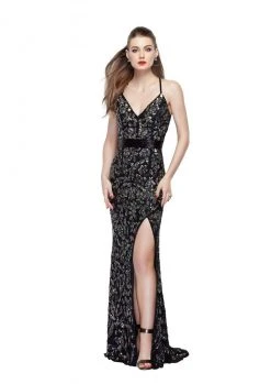 Formal Gowns Primavera Couture - 3055 Contrast Sequined Foliage Gown