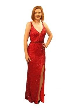 Formal Gowns Primavera Couture - 3056 Plunging V-Neck Beaded Evening Gown