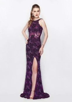 Formal Gowns Primavera Couture - 3062 Sequined Jewel Gown With Slit