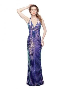 Primavera Couture - 3098 Halter Neck Sequined Gown Formal Gowns