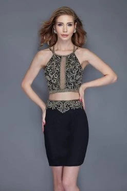 Primavera Couture - 3103 Glammed Halter Two Piece Cocktail Dress Cocktail Dresses