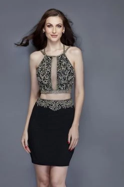 Primavera Couture - 3103 Glammed Halter Two Piece Cocktail Dress Cocktail Dresses